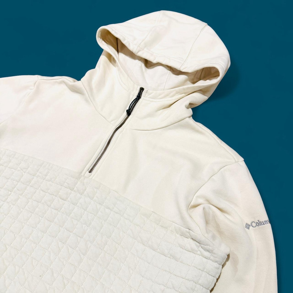 Columbia Beige Quilted Cozy Outdoor Glamping Quarter Zip Hoodie XL - Picture 2 of 6